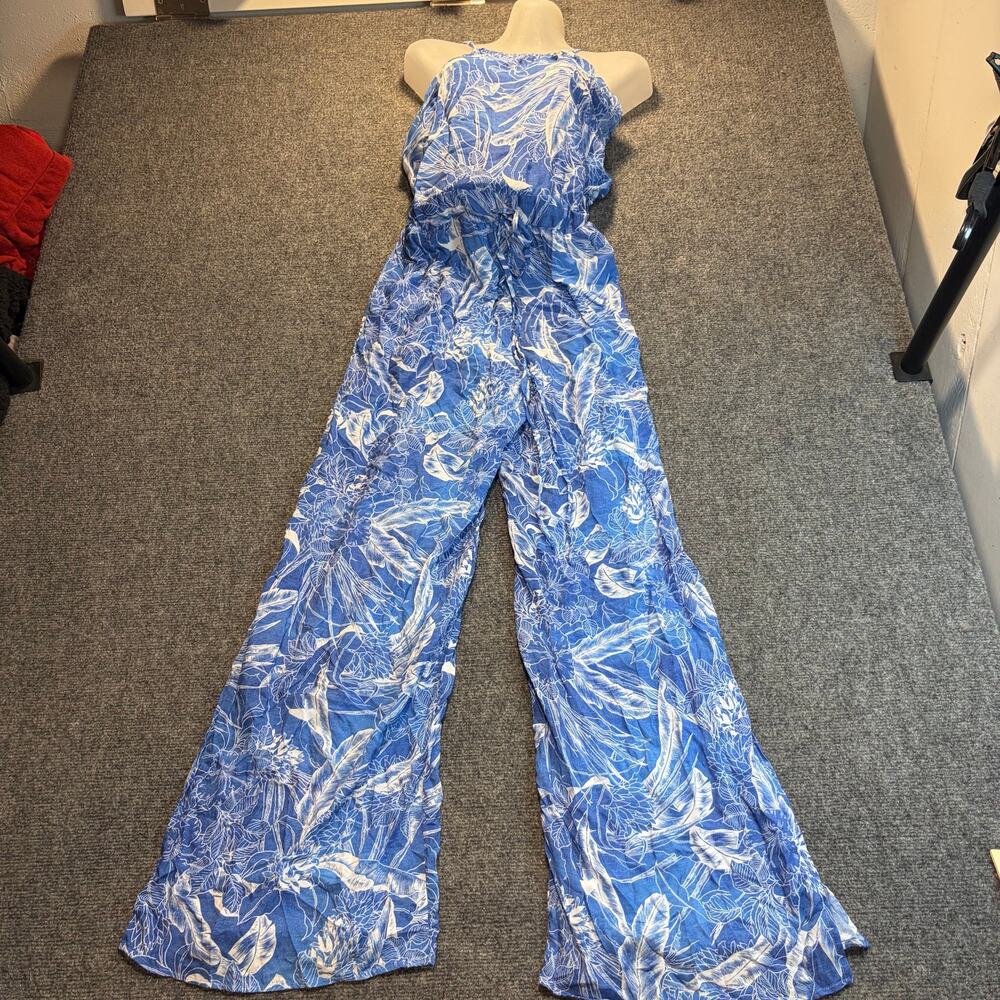 Maaji Blue Floral Tropical Wide Leg Jumpsuit Beach Swim Cover Up Medium M Romper